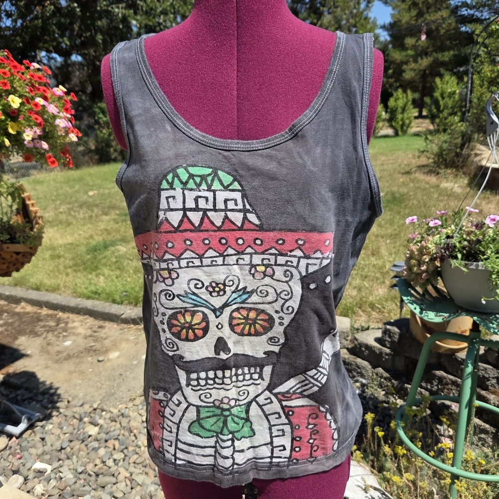 Gray Skull Graphic Tank Top By Comfort. FFCP
